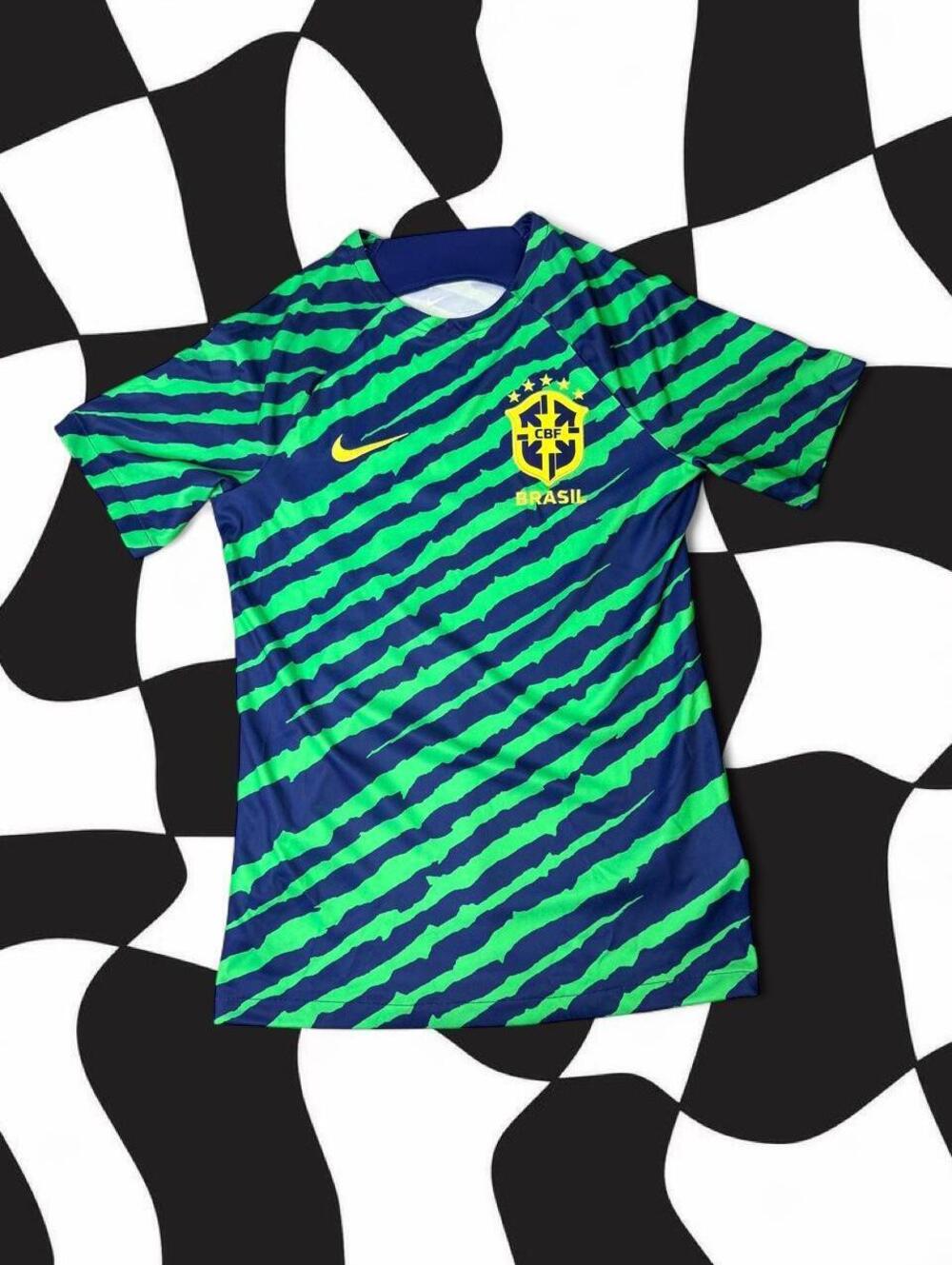 Nike Brazil World Cup Jersey with blue and green diagonal stripes